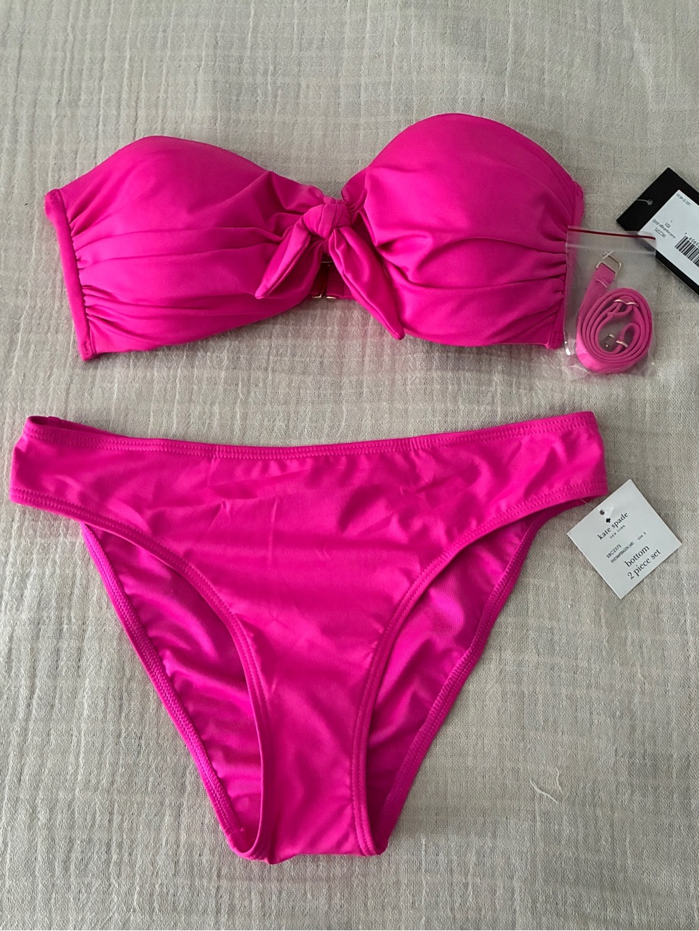 Classy Hot Pink Kate Spade Bandeau 2 pc Bikini, Strap Inc, Sz Small NEW NWT $148